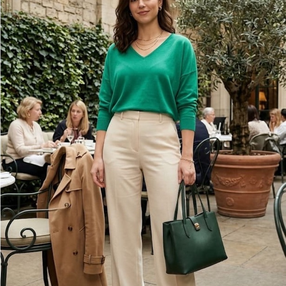 Premise Green V-Neck Sweater  Green